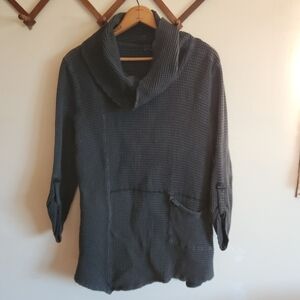 Focus Dark Gray Waffle Knit Cowl Neck Tunic Long Sleeve Cotton Small